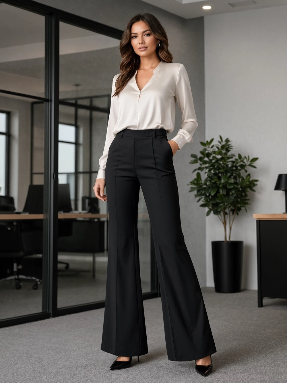 THEORY High-Waist Black Wide-Leg Pants